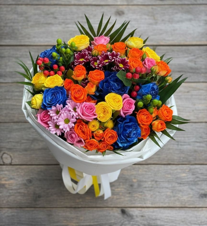 Букет цветов из: Розы и Хризантемы в Першутино