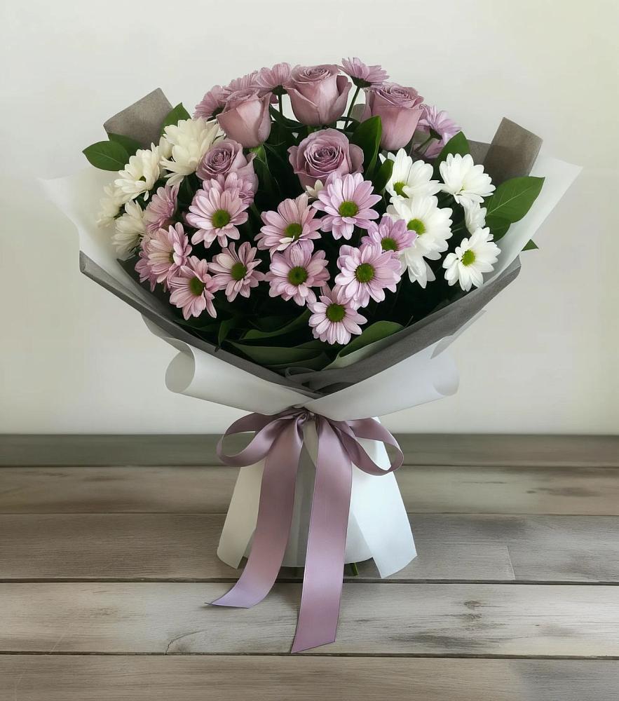 Букет цветов из: Хризантемы и Розы в Першутино