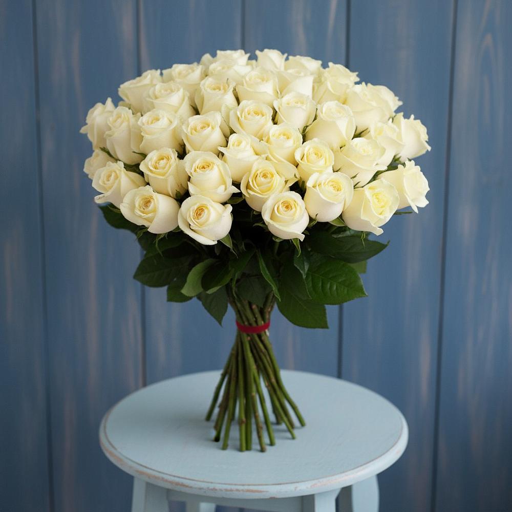 Букет 51 Белая роза Эдлесс Лав в Першутино