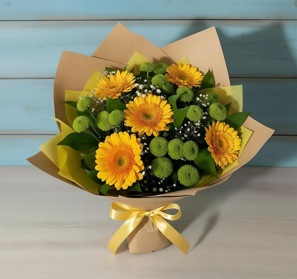 Букет цветов из: Герберы и Хризантемы в Першутино