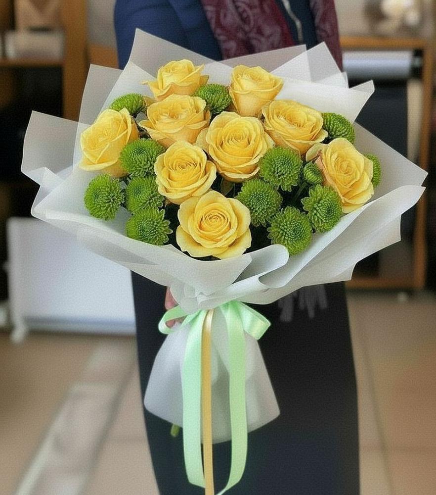 Букет цветов из: Хризантемы и Розы в Першутино