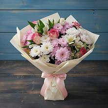 Букет цветов из:  Хризантемы, Альстромерии и Розы в Першутино