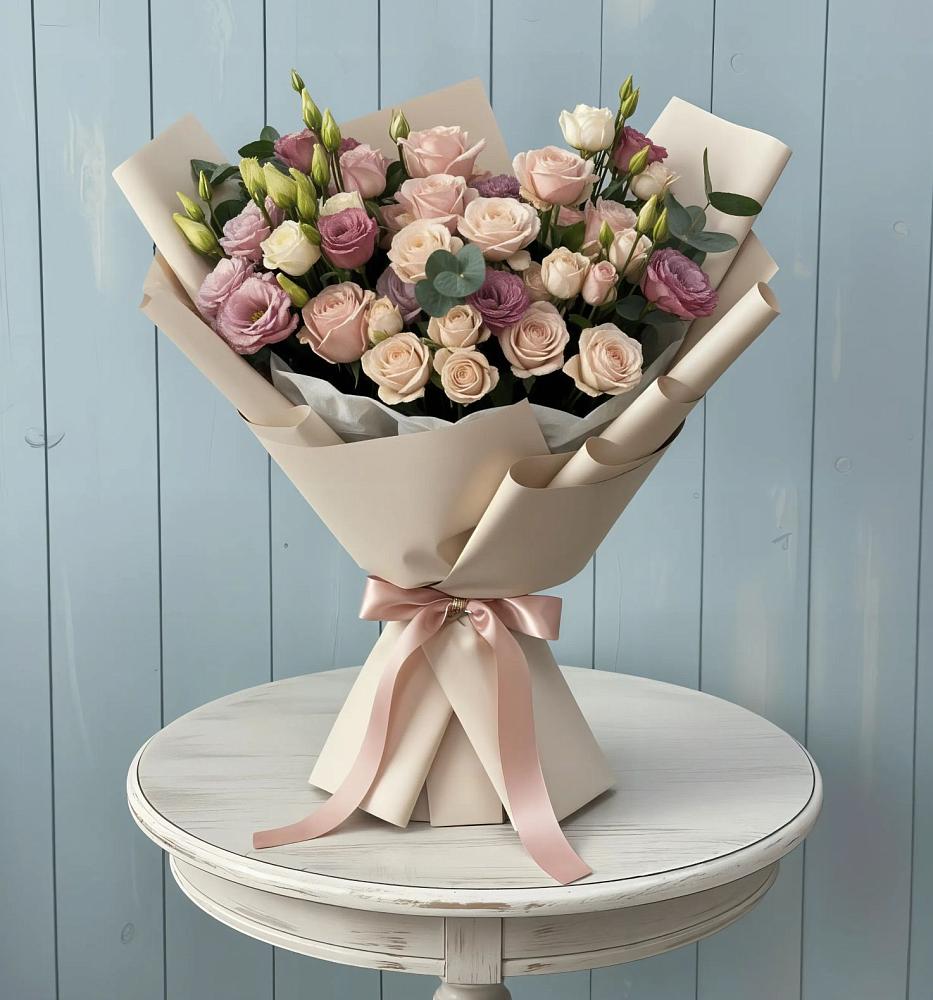 Букет цветов из: Розы и Лизиантусы в Першутино