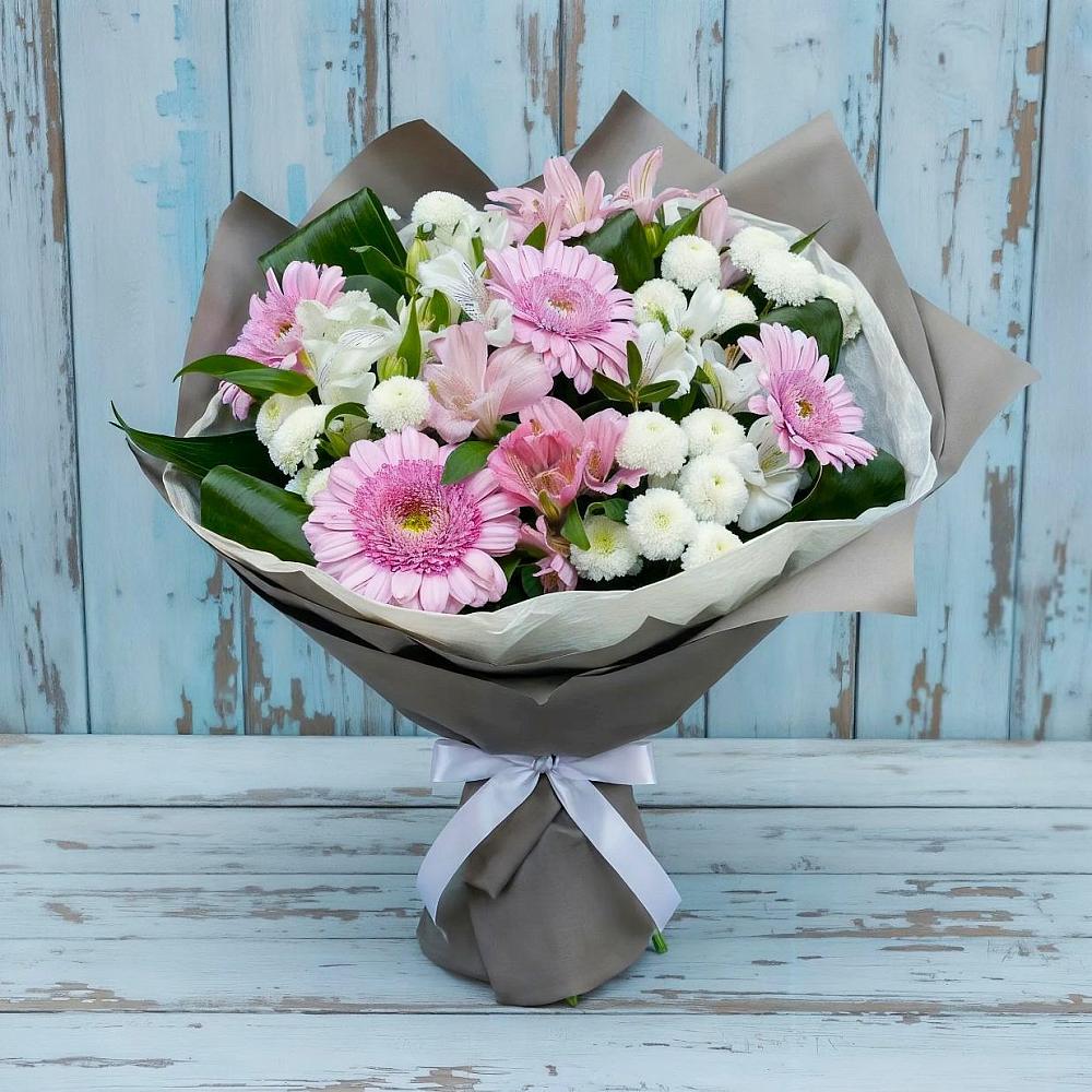Букет цветов из: Герберы, Альстромерии и Хризантемы в Першутино