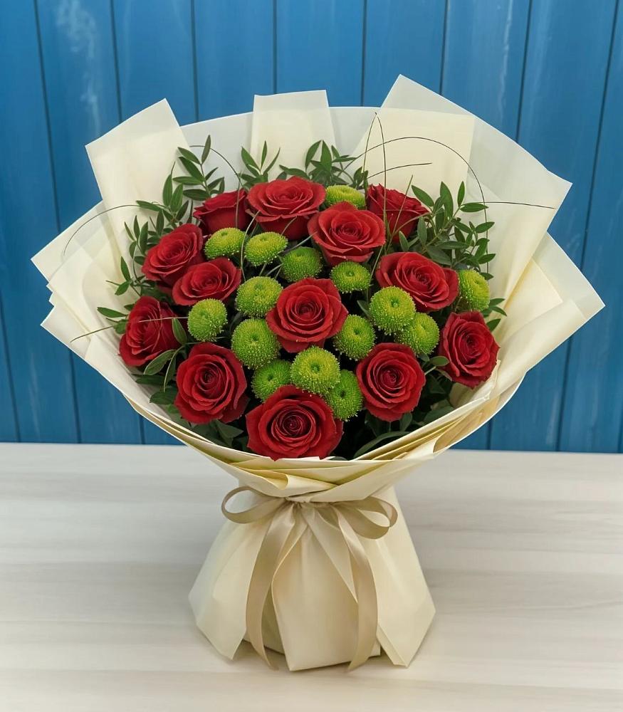 Букет цветов из: Розы и Хризантемы в Першутино